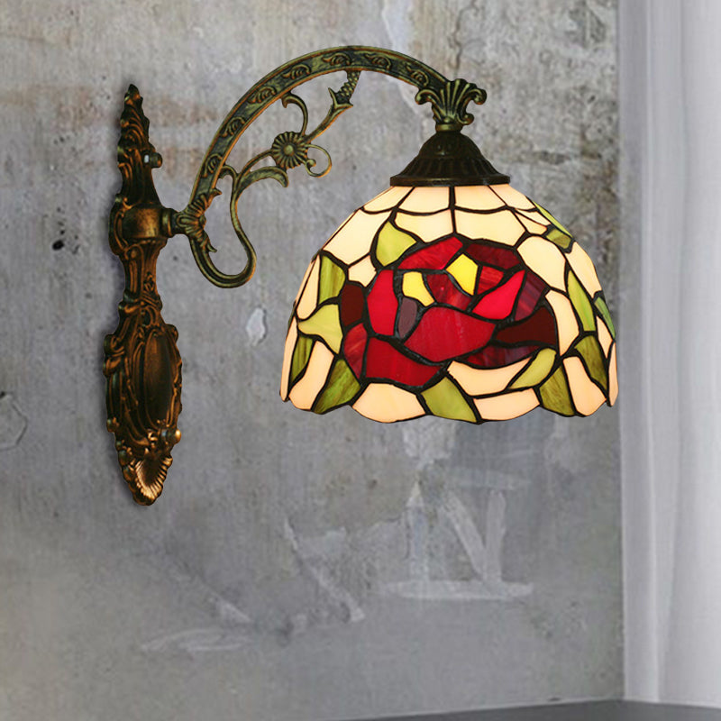Rose/Sunflower Wall Mount Light Fixture Tiffany Hand-Cut Glass 1 Light Red/Green Wall Lighting Ideas