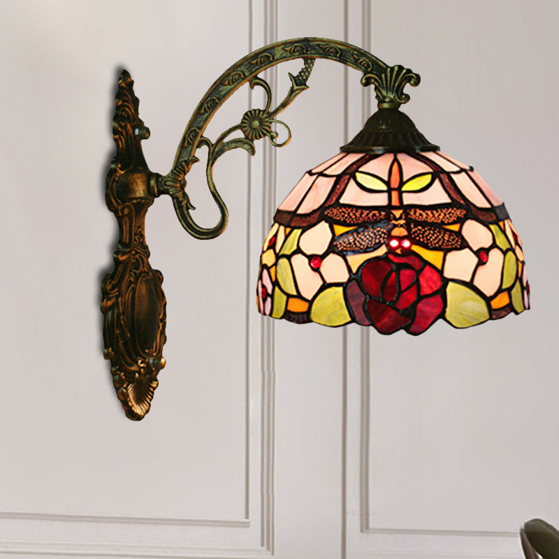 Dragonfly-Rose Cut Glass Wall Light Kit Tiffany Single Bronze Wall Sconce Lighting