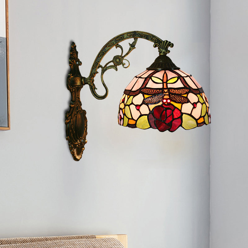 Dragonfly-Rose Cut Glass Wall Light Kit Tiffany Single Bronze Wall Sconce Lighting