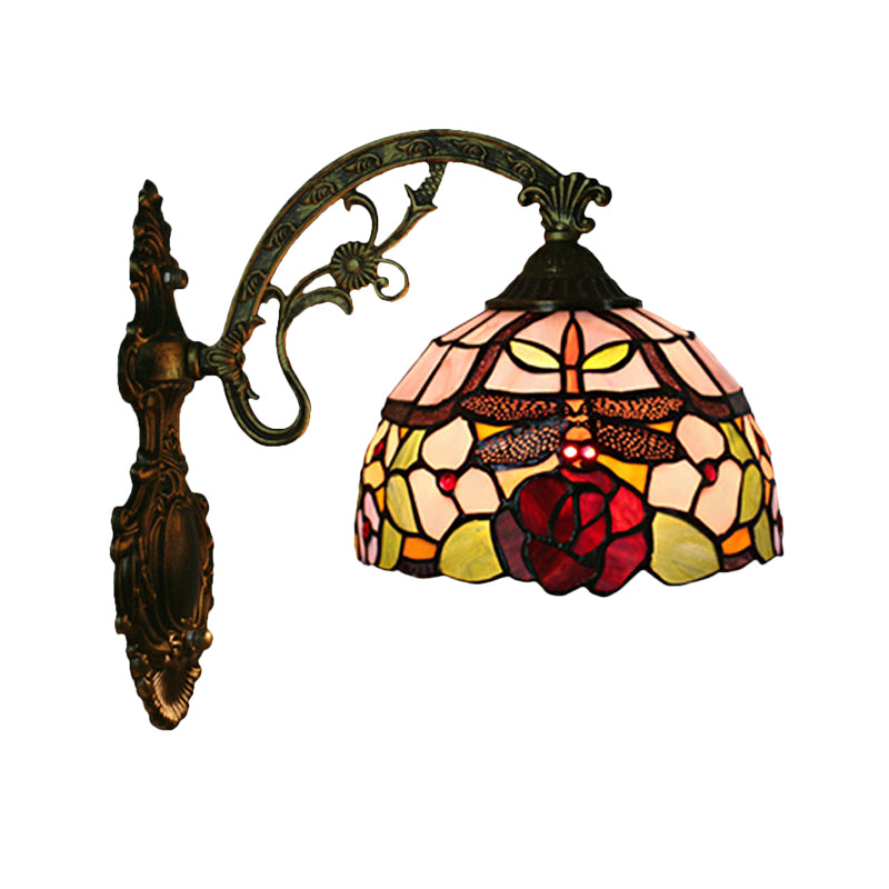Dragonfly-Rose Cut Glass Wall Light Kit Tiffany Single Bronze Wall Sconce Lighting