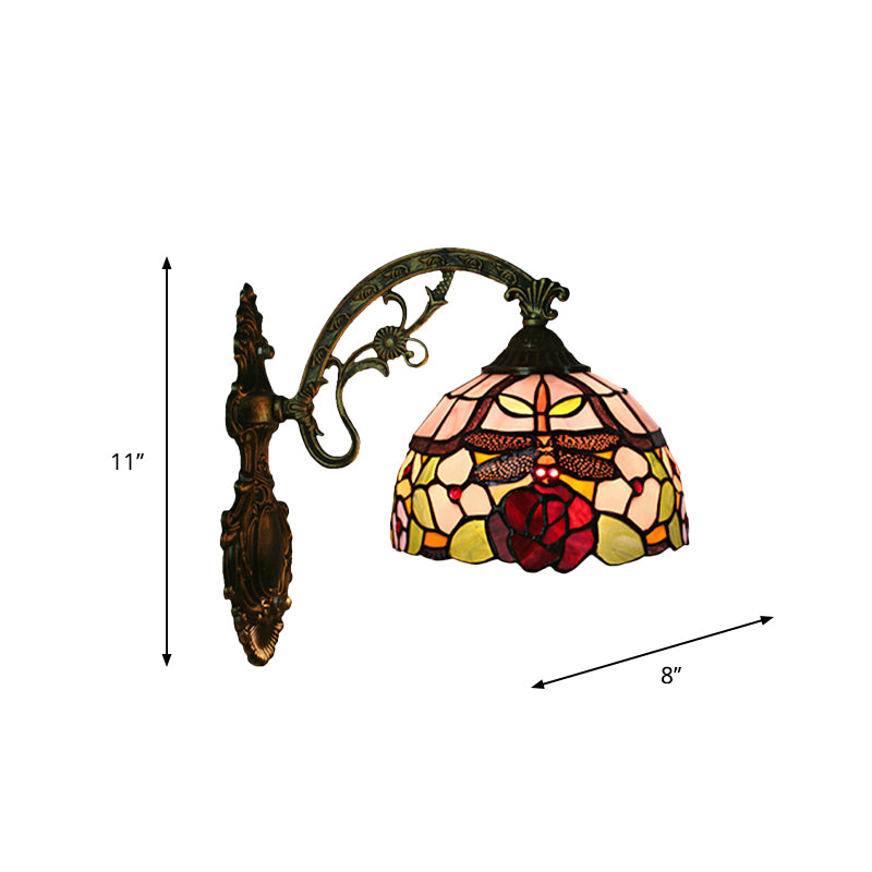 Dragonfly-Rose Cut Glass Wall Light Kit Tiffany Single Bronze Wall Sconce Lighting