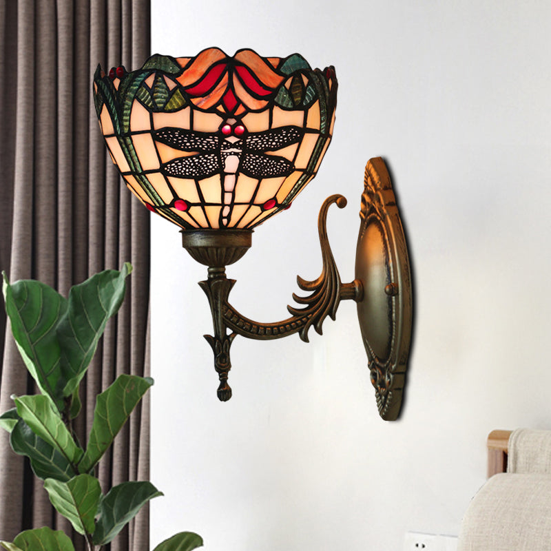 Dragonfly Wall Lighting Ideas Tiffany Cut Glass 1 Bulb Bronze Wall Mounted Light