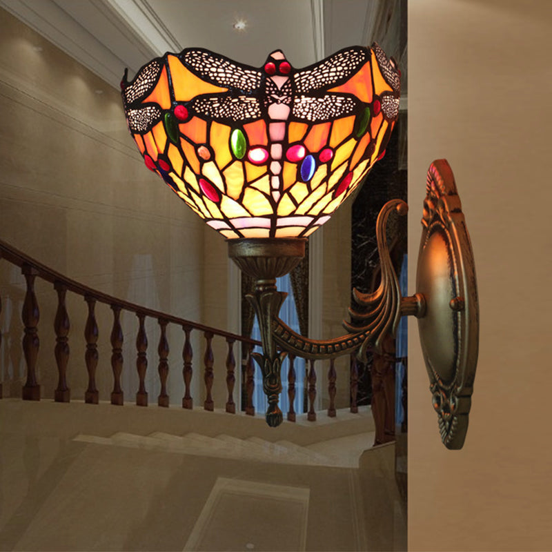 Dragonfly Wall Lighting Ideas Tiffany Cut Glass 1 Bulb Bronze Wall Mounted Light