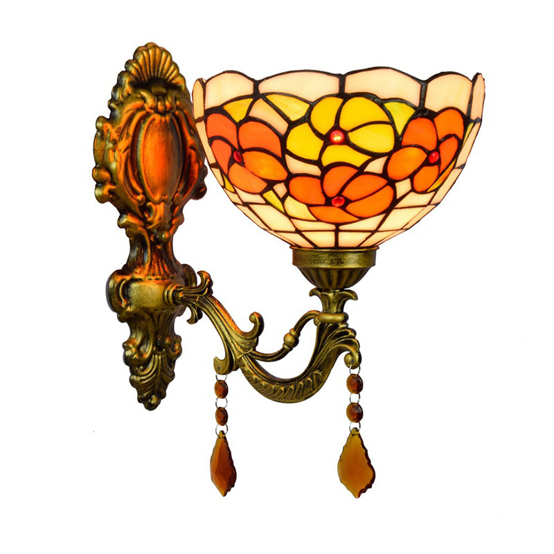 Leaf-Pattern Bowl Stained Glass Wall Lamp Tiffany 1 Head Orange/Purple/Red Wall Mounted Fixture