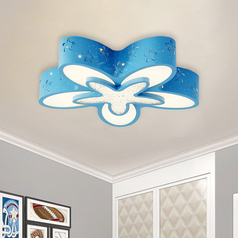Flower Shape Child Bedroom Flushmount Metal LED Cartoon Flush Ceiling Light Fixture in Pink/Blue