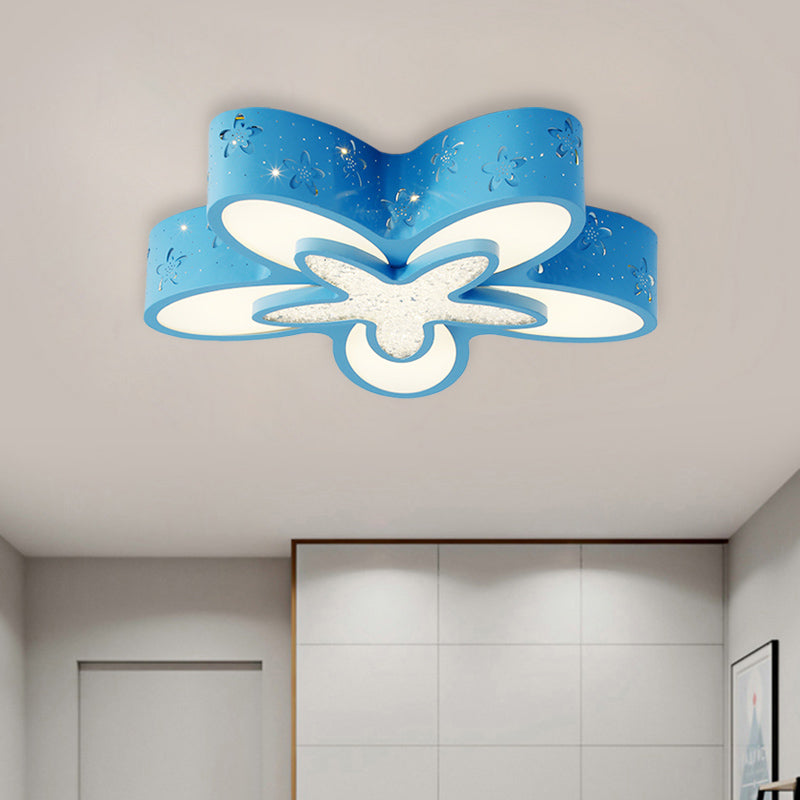 Flower Shape Child Bedroom Flushmount Metal LED Cartoon Flush Ceiling Light Fixture in Pink/Blue