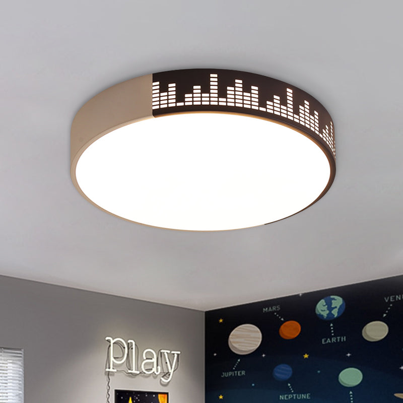 White-Khaki Drum Ceiling Mounted Light Simple LED Acrylic Flush Lamp for Bedroom