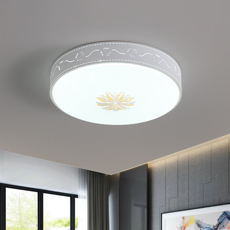 Round Acrylic Flush Mount Fixture Nordic Style LED White Flush Lighting with Flower Crystal Deco