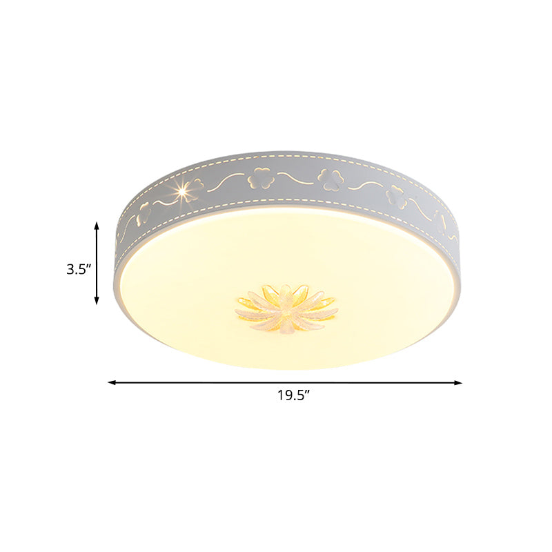 Round Acrylic Flush Mount Fixture Nordic Style LED White Flush Lighting with Flower Crystal Deco