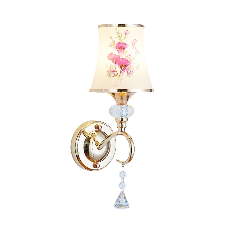 1/2-Light Bedroom Wall Lighting Modernist Gold Wall Mount Lamp with Arced Painted Glass Shade