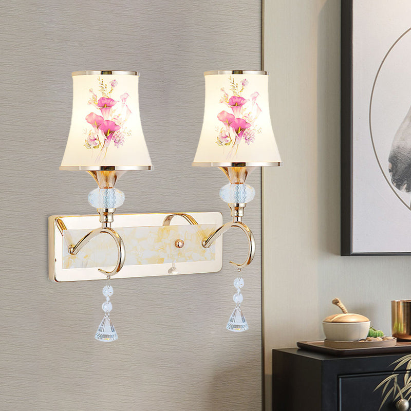 1/2-Light Bedroom Wall Lighting Modernist Gold Wall Mount Lamp with Arced Painted Glass Shade