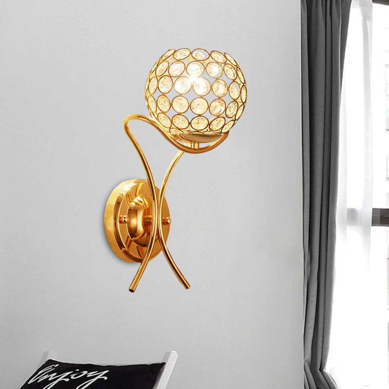 Crystal Encrusted Ball Up Sconce Lighting Modernist 1 Light Wall Mount Lamp in Gold