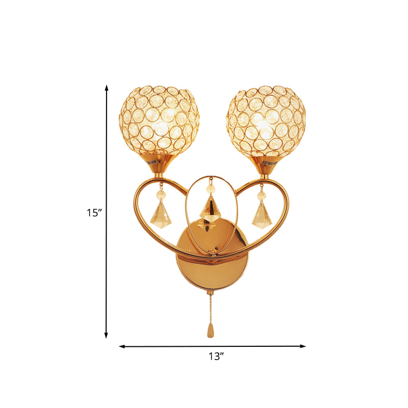 Aménagement d'éclairage d'applications simples de 2 têtes avec lampe à support mural mondial en or en cristal Gold Gold