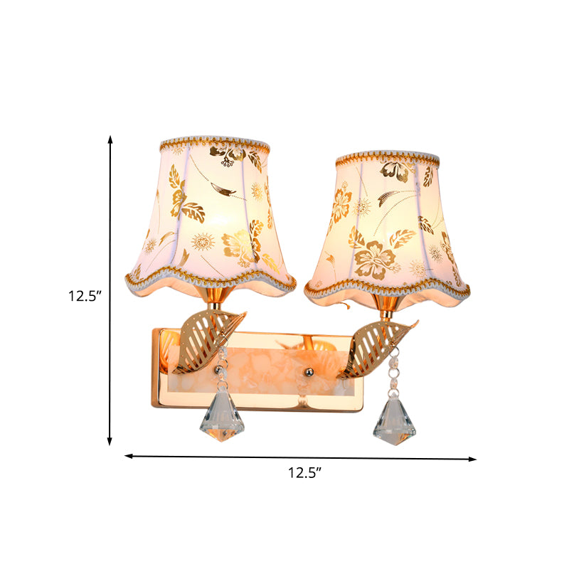 Tissu à motif empire Éclairage mural contemporain 2 têtes lampe murale en or finition