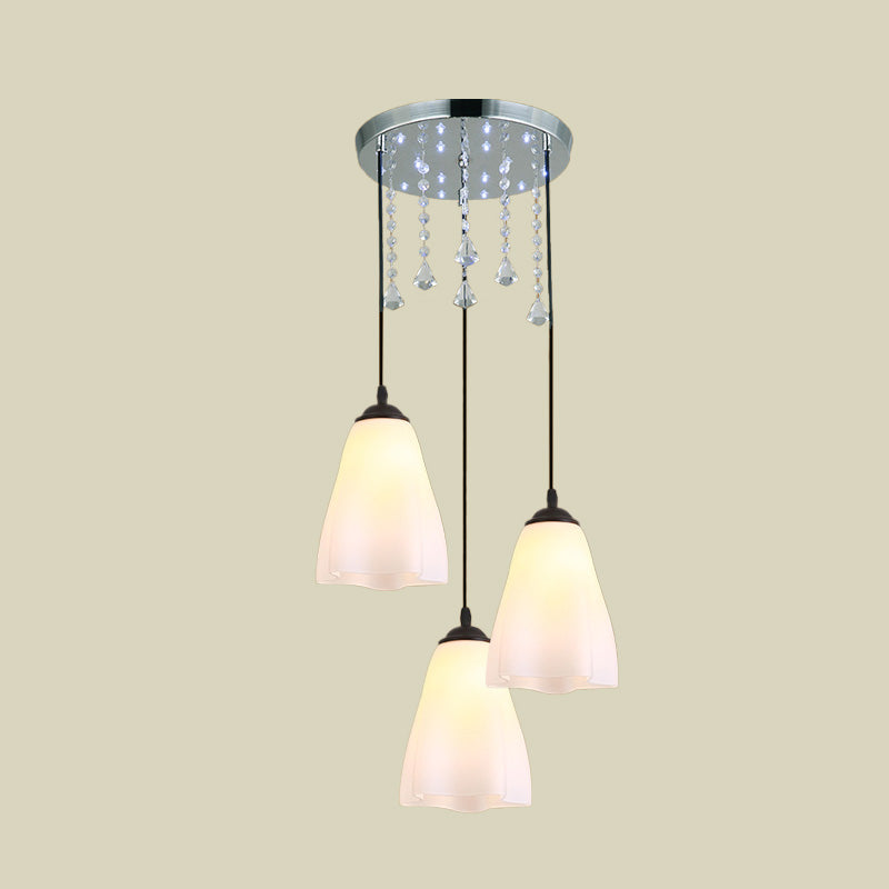 Éclairage en verre blanc floral Éclairage minimaliste à 3 légers Multi Light Light avec accent en cristal