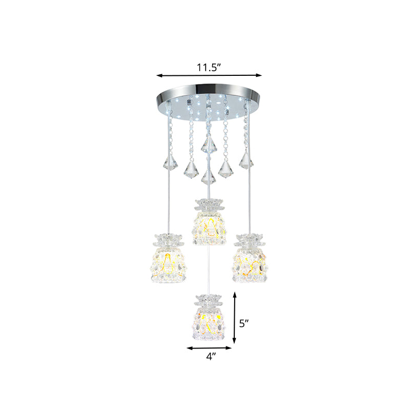 Coup de salle à manger 4-Bulb Pendant modernisme Chrome Hanging Light Kit avec ombre en cristal à forme de tasse