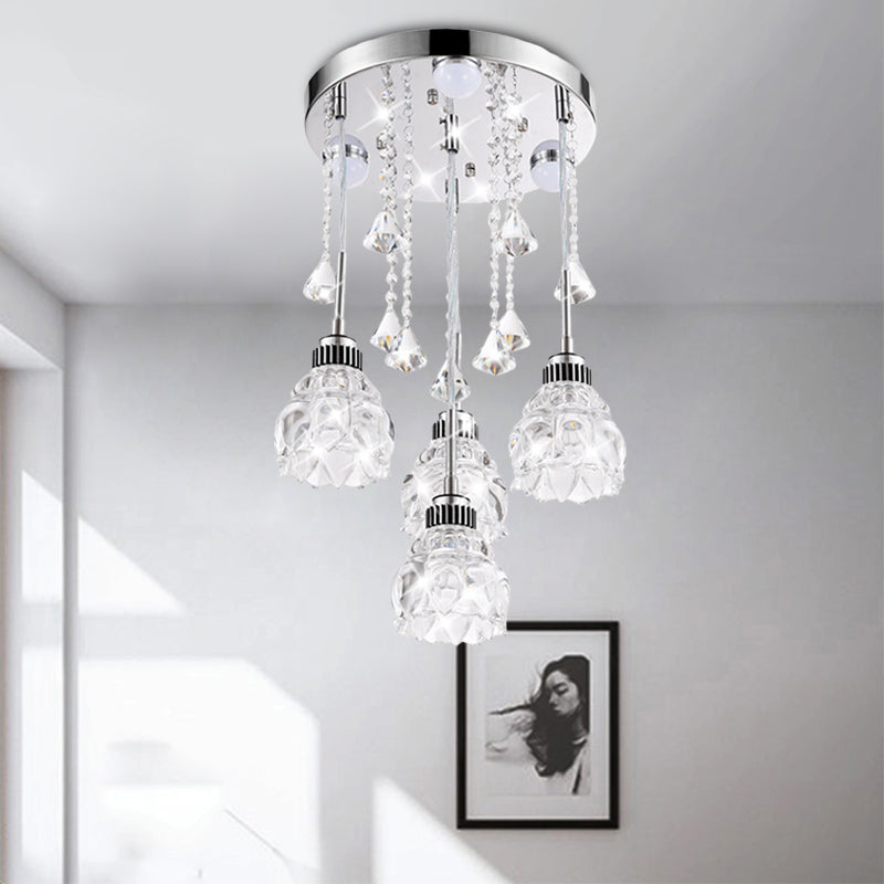Modern 4 teste multi-pendente con lampada a soffitto fiore cristallina cristallina chiara