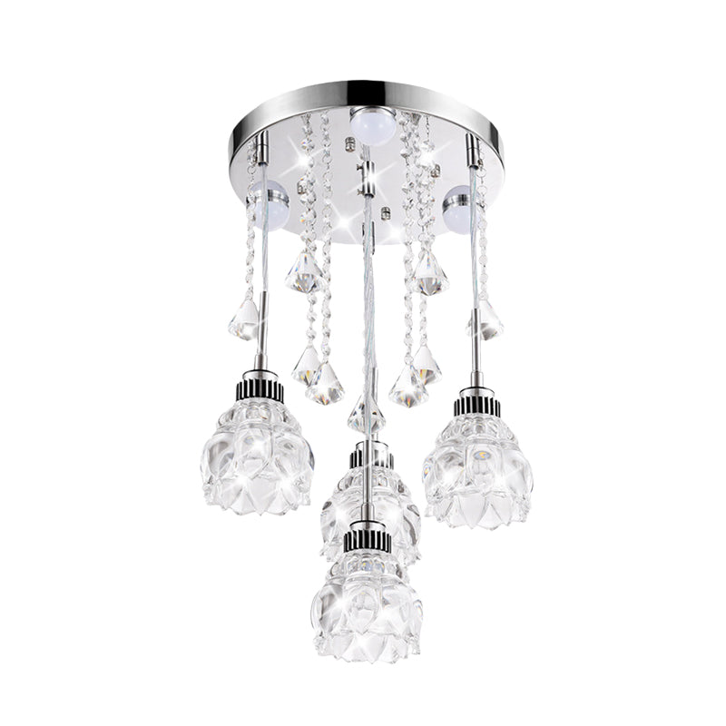 Modern 4 teste multi-pendente con lampada a soffitto fiore cristallina cristallina chiara