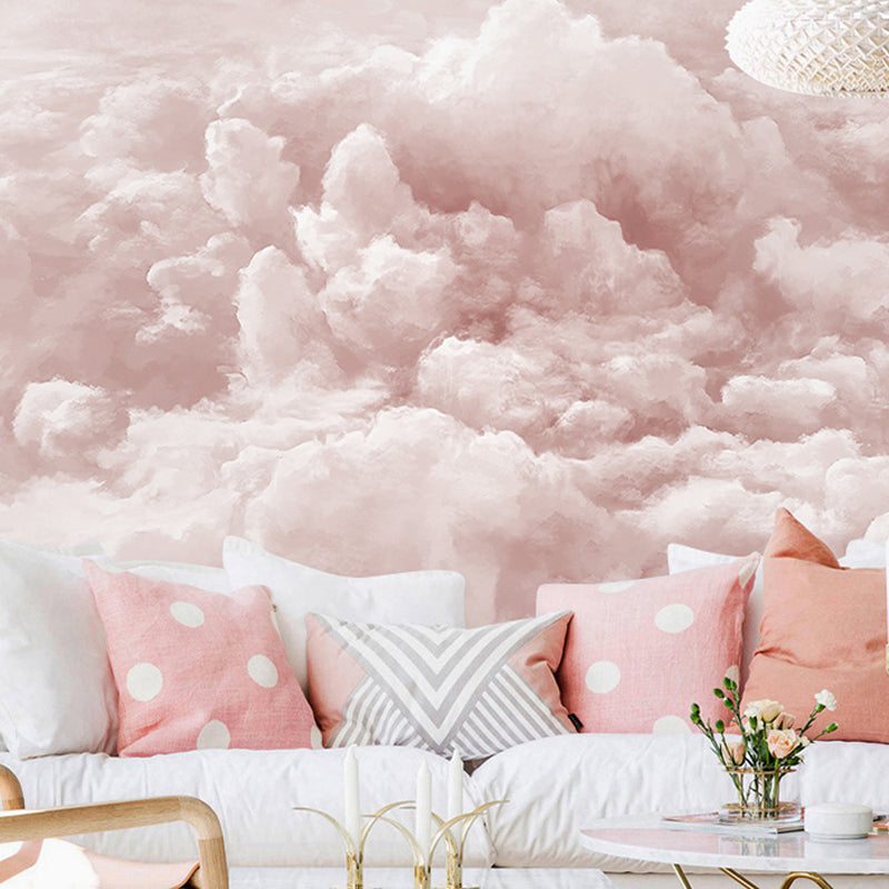 Giant Wall Mural Light Color Cloud Non-Woven Fabric Wall Covering for Home Decor, Personalized Size Available