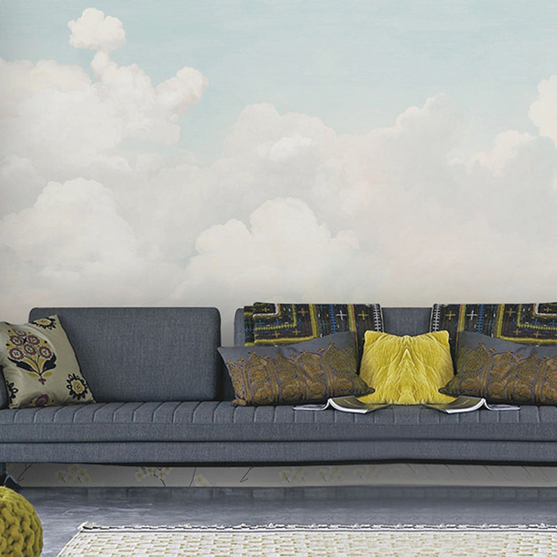 Decorative Cloudy Dust Murals Customized Natural Blue and White Wall Art for Coffee Shop and Restaurant