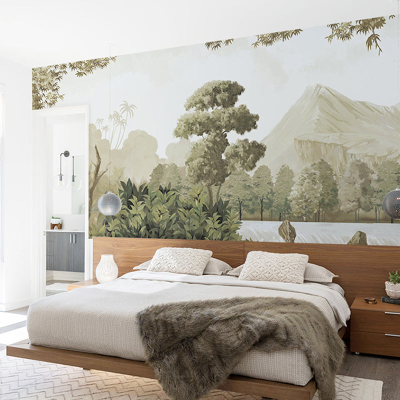 Unique Wall Mural in Industrial Grey with 3D Print Tree for Living Room, Non-Woven Fabric