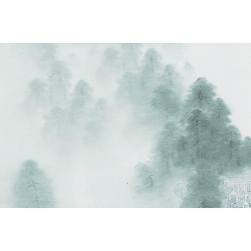 Mountain and Mist Mural Wallpaper Green and White Wall Covering for Accent Wall