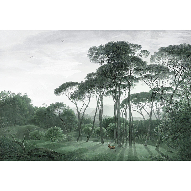 Illustration Style Mural Wallpaper Tall Tree and Grass Giant Wall Covering for Decor, Customized Size Available