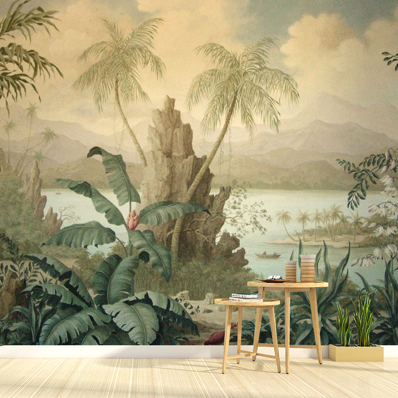Retro Wall Murals for Accent Wall, Middle Age Forest in Dark Color, Personalized Size Available