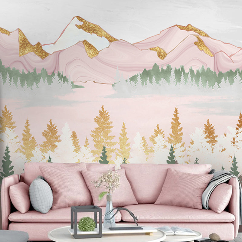 Decorative Non-Woven Mural Wallpaper Traditional Fresh Mountain and Tree Wall Art for Living Room