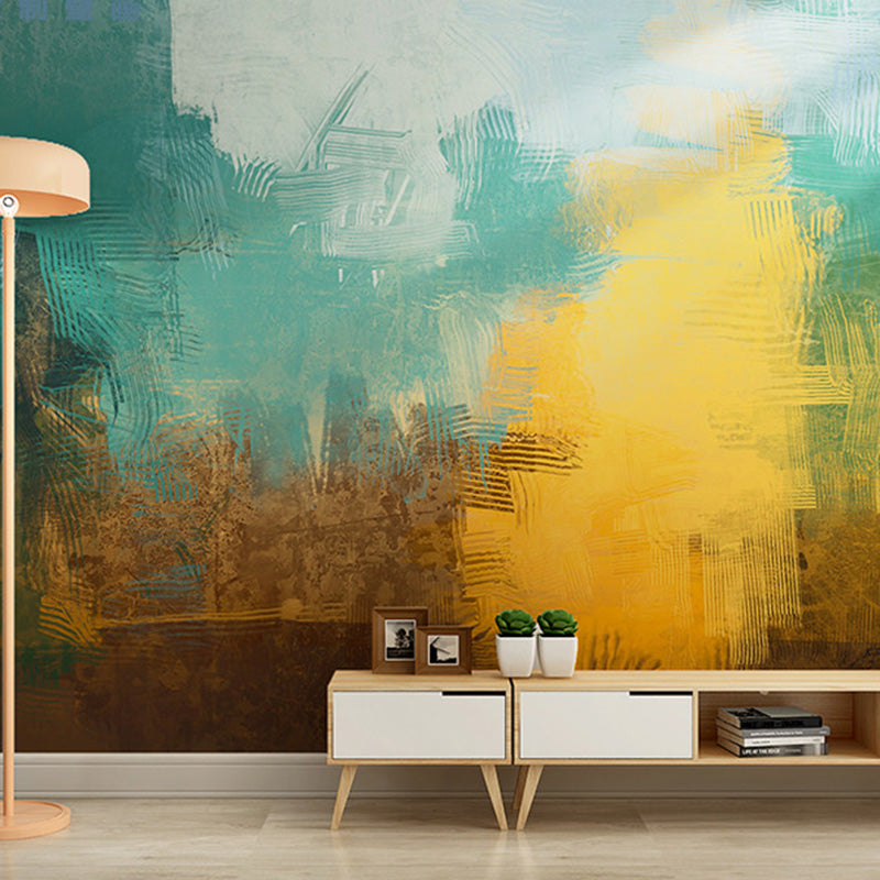 Giant Wall Covering for Living Room Forest Mural Wallpaper in Green and Yellow, Stain-Resistant