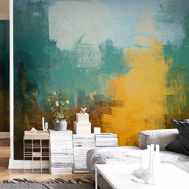 Giant Wall Covering for Living Room Forest Mural Wallpaper in Green and Yellow, Stain-Resistant