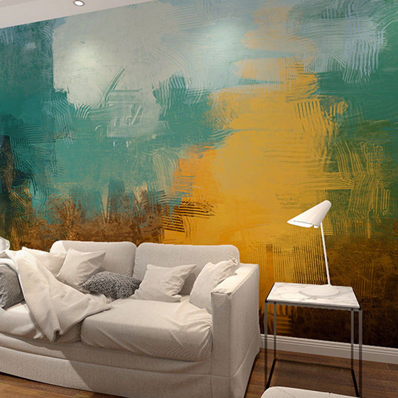 Giant Wall Covering for Living Room Forest Mural Wallpaper in Green and Yellow, Stain-Resistant