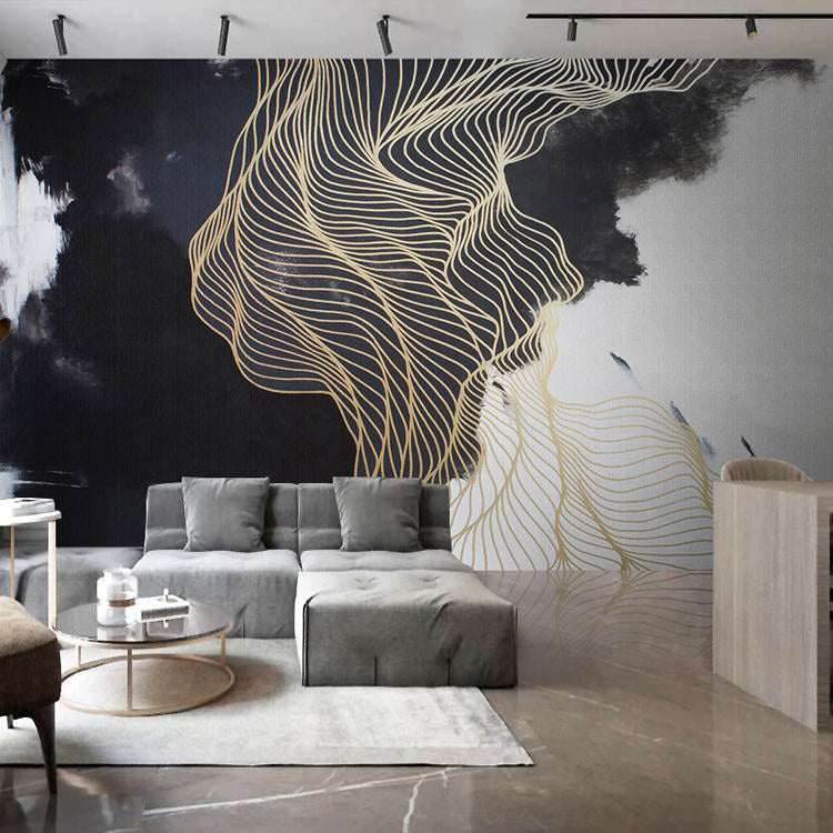 Large Unique Murals for Accent Wall Classic Chinese Sun and Mountain and Trellis, Customized Size Available