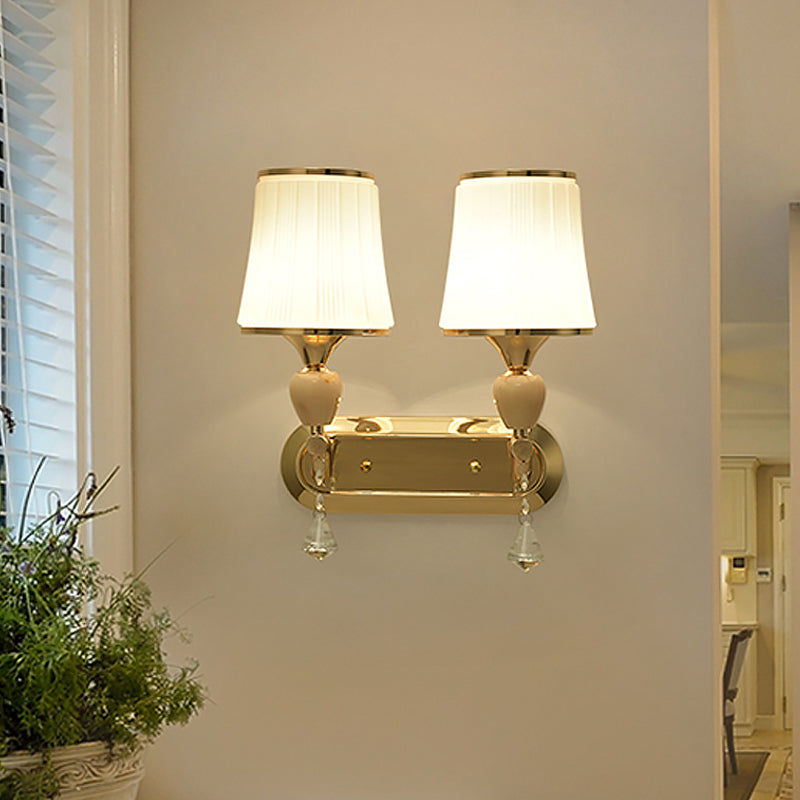1-Head Bell Wall Sconce Lighting with Glass Shade Modernist Living Room Gold Wall Mount Light