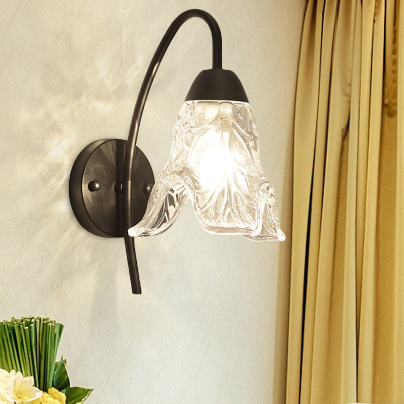 1 Light Trapezoid/Flower/Drum Wall Light Sconce Post Modern Black Metal Wall Mount Light with Clear Crystal Shade
