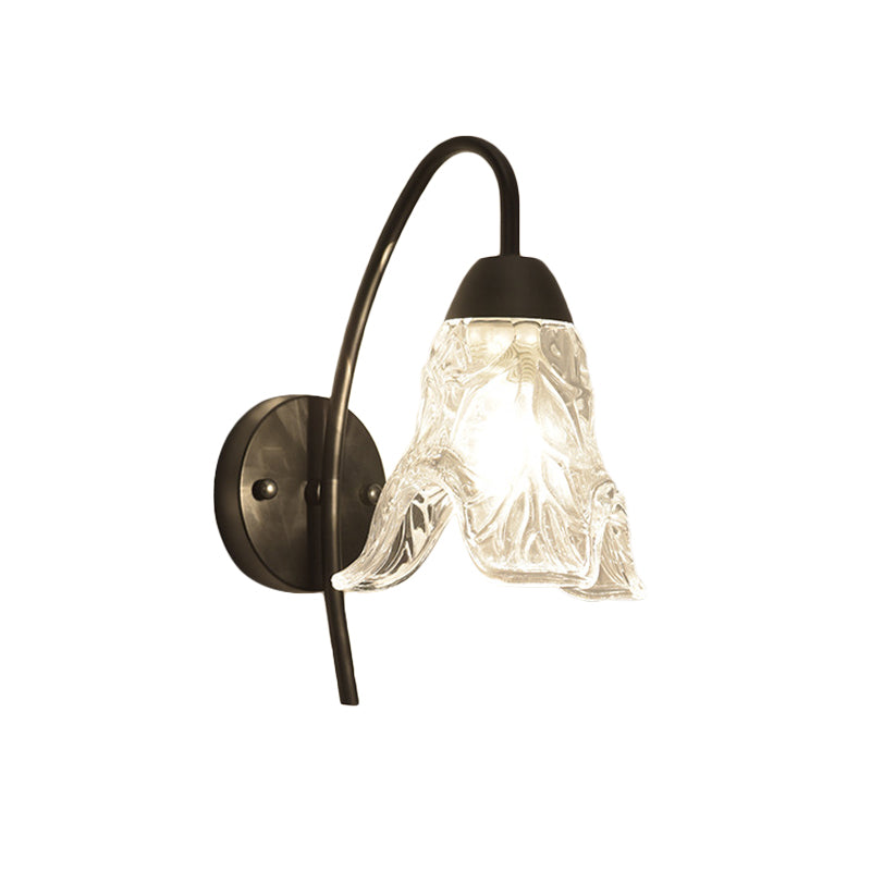 1 Light Trapezoid/Flower/Drum Wall Light Sconce Post Modern Black Metal Wall Mount Light with Clear Crystal Shade