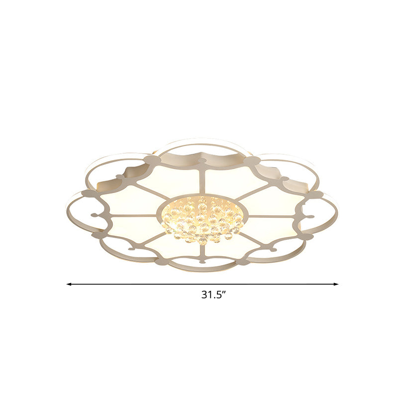 Weiße florale LED-Deckenleuchte, moderne Acryl-Wohnzimmer-Unterputzleuchte mit Kristallkugeln