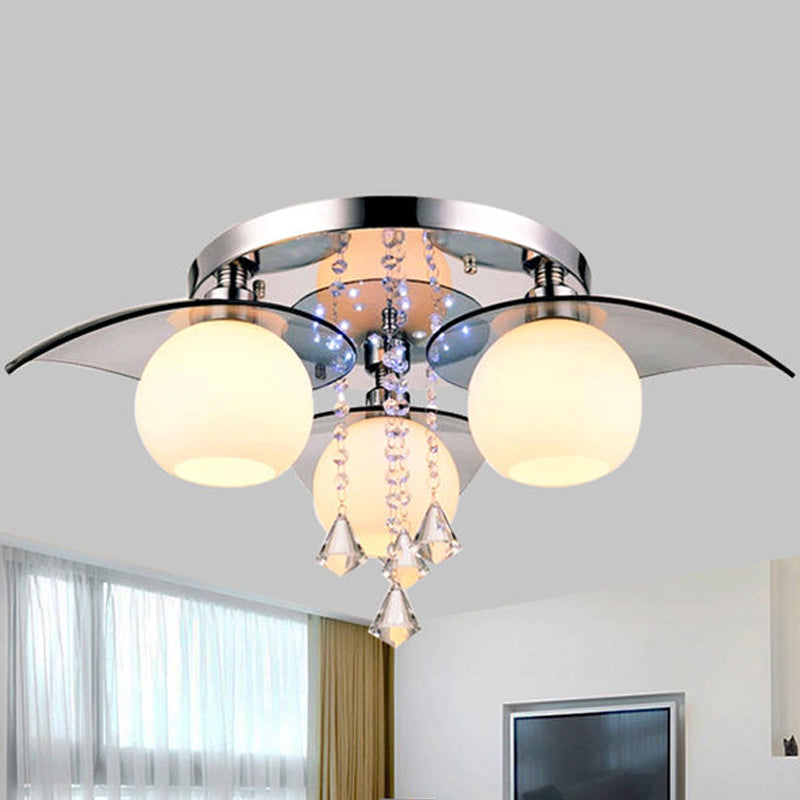 Comedor de bola Semi Flush Light Modern Cheam Glass 3 bombillas Carrido cromado con diamante de cristal