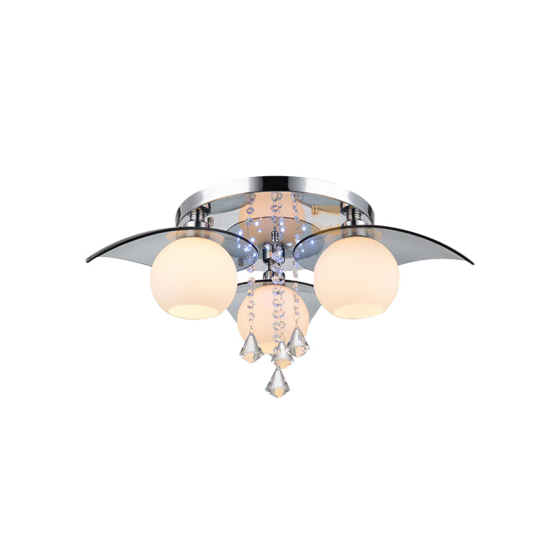 Comedor de bola Semi Flush Light Modern Cheam Glass 3 bombillas Carrido cromado con diamante de cristal