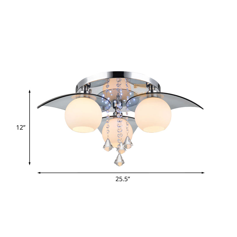 Comedor de bola Semi Flush Light Modern Cheam Glass 3 bombillas Carrido cromado con diamante de cristal