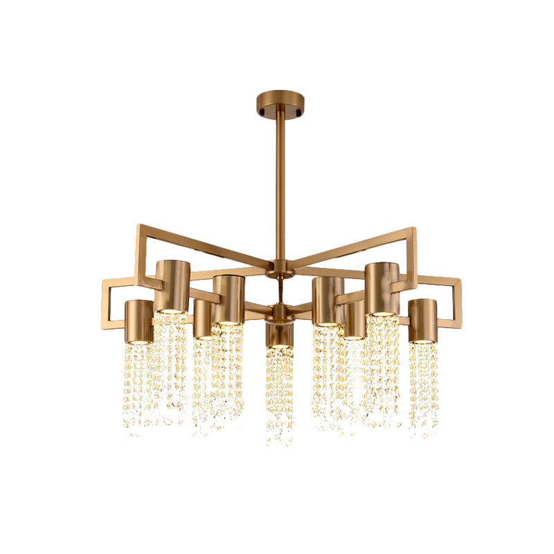 Tubo Cristal Fringe Techo Flush Postmoderna de 10 luces Salón de montaje Semi Flush en latón