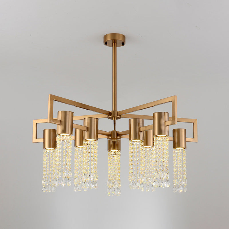 Tubo Cristal Fringe Techo Flush Postmoderna de 10 luces Salón de montaje Semi Flush en latón