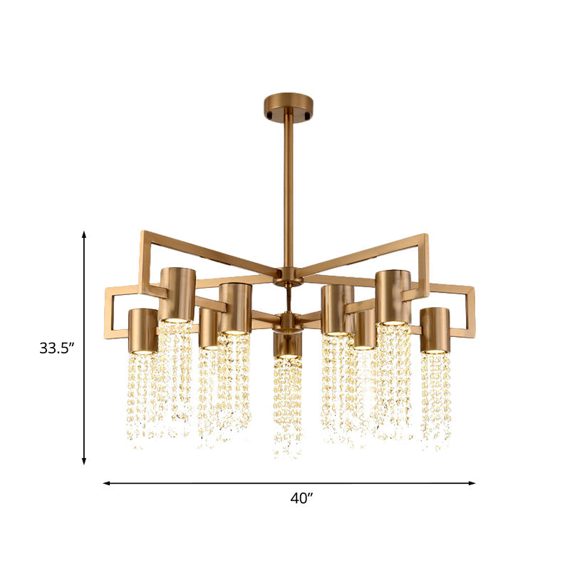 Tubo Cristal Fringe Techo Flush Postmoderna de 10 luces Salón de montaje Semi Flush en latón