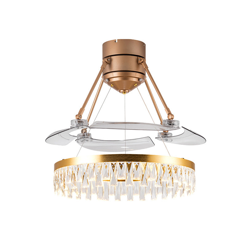 Crystal Prism Gold LED-ventilator Licht cirkelvormige cirkelvormige 3-blade postmoderne stijl semi-flush mount plafondlicht, 48 "breed
