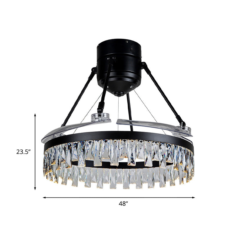 48 "breites 3-Blade-LED-Spülendeckenventilator zeitgenössischer Kreis Prismatischer Kristall halb Flush Licht in Schwarz