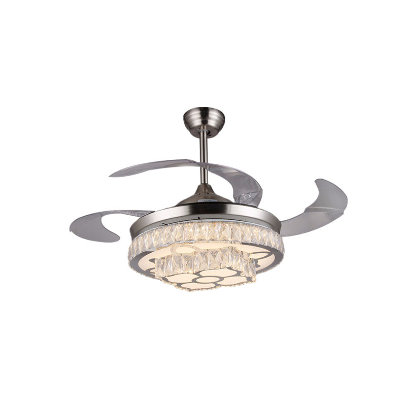 Moderne Blütenleitungsendeckenventilator 42,5 "breites 3-Blatt-Kristallverklebte Halbblütenmontageleuchte in Nickel