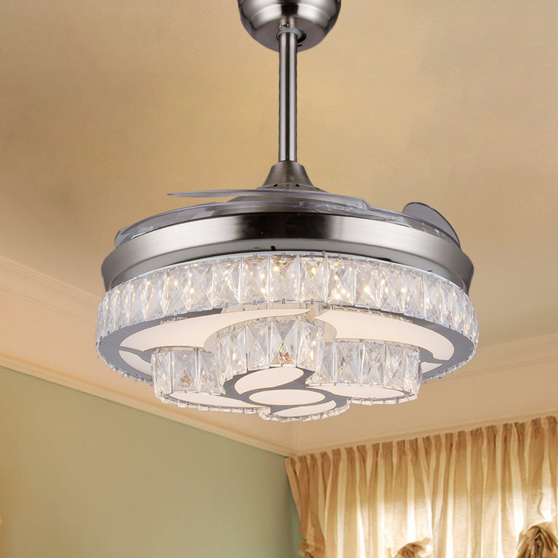 Kristallblätter Deckenventilator moderne 3 Klingen Wohnzimmer LED SEMI -MOUNTBUCH IN NICKEL, 42,5 "breit
