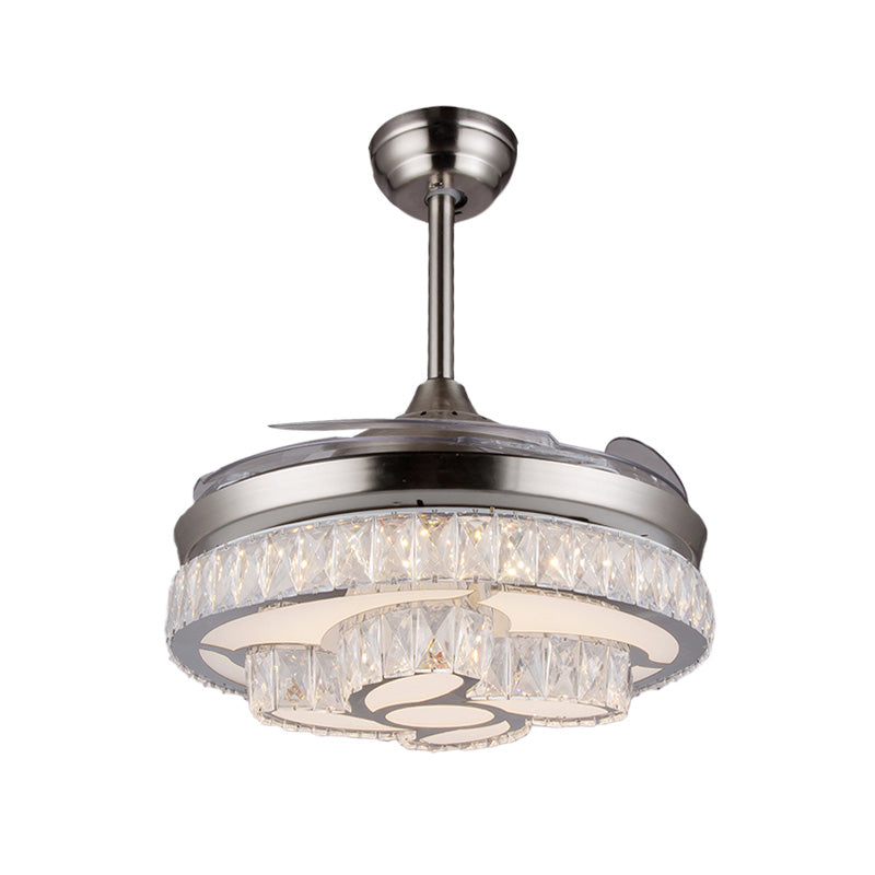 Kristallblätter Deckenventilator moderne 3 Klingen Wohnzimmer LED SEMI -MOUNTBUCH IN NICKEL, 42,5 "breit