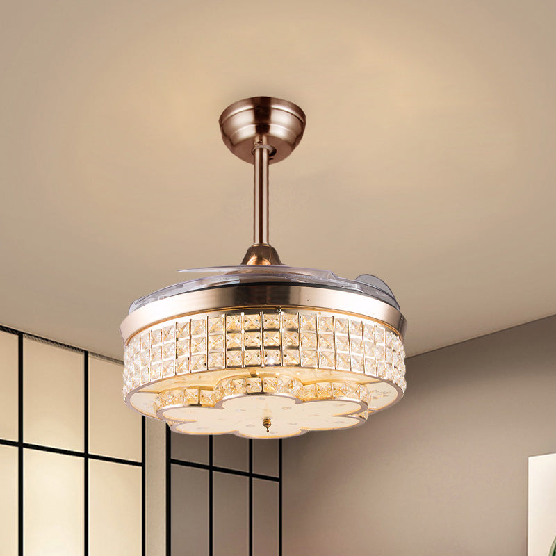 42,5 "breites goldenes Blumenventilator mit modernistischem Kristallschlafzimmer LED -LED -LED -Lampe mit 3 Klingen