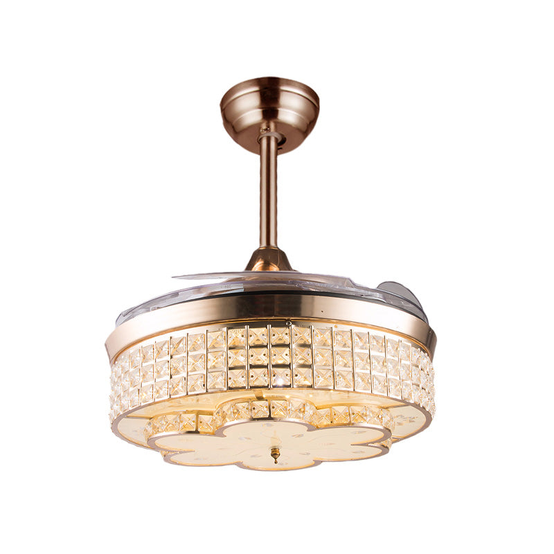 42,5 "breites goldenes Blumenventilator mit modernistischem Kristallschlafzimmer LED -LED -LED -Lampe mit 3 Klingen